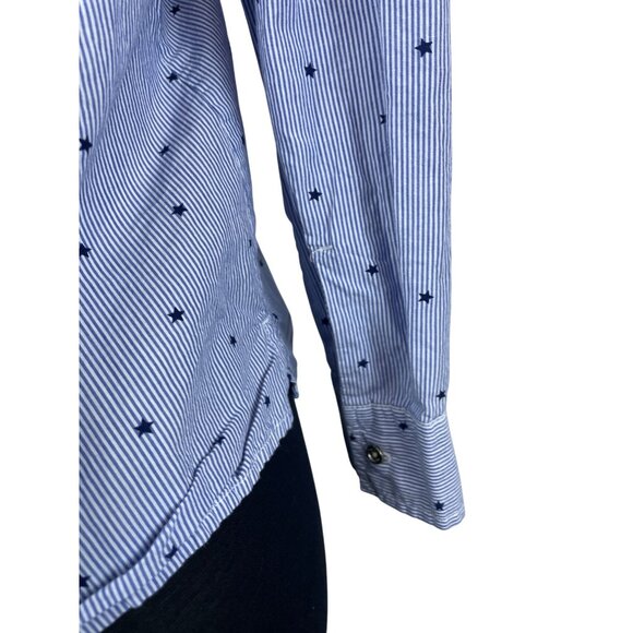Tommy Hilfiger Blue & White Striped Star Print Womens Long Sleeve Shirt Sz PS - Picture 5 of 8